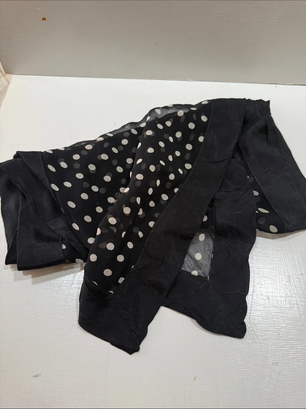 Vintage Chiffon Elegant Black Polka Dot Women's Scarf 🧣 68” by 12” 1950’s